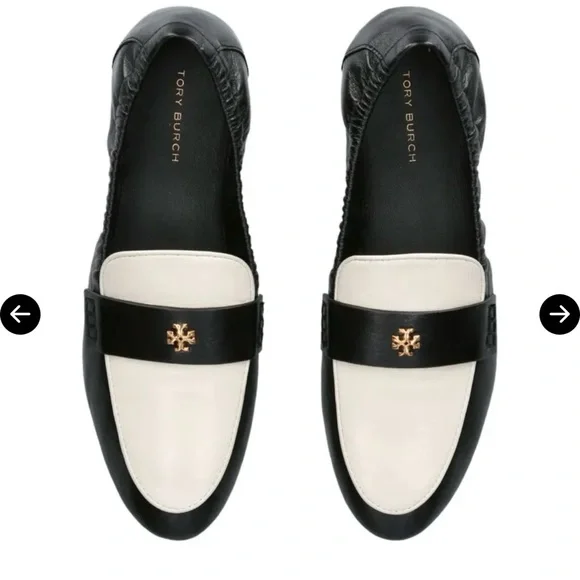 Tory Burch Black and Cream Leather ballet Loafers shoes size 10 - Picture 1 of 9